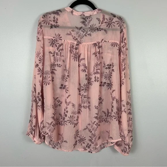 Torrid Crinkle Chiffon Pink Peasant Lurex Sheered Long Sleeve Blouse Size 1 - Picture 11 of 11